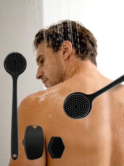 J·FOCUS 3pcs Bath Brush Set - Soft Silicone Long Handle Bath Brush, Short Handle Body Brush, Face Brush, Gentle Exfoliating And Massaging For Back And Face, Ergonomic Silicone Shower Brush For Skin Care Cleansing, Bathroom Shower Accessories, Essential For Bathroom SPA, Perfect Gift For Father's Day, Mother's Day, Birthday, Christmas, Valentine's Day, Party Favor, Practical Gift For Boyfriend/Girlfriend, Birthday Party, Business Gifts