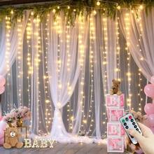 1pc USB Powered LED Curtain String Lights, 8 Lighting Modes, Romantic Fairy Lights With Remote Control, Suitable For Bedroom, Window, Wall, Stage, Wedding, Birthday Party, Festival, Valentine's Day Decoration - USB Plug Curtain Light - View 10