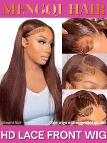 26英寸200%棕色蕾丝前假发，13x4、13x6、5x5直发蕾丝前假发，高清透明蕾丝前假发，混发，酒红色#4染色，预先拔毛，带婴儿发 - 棕色 - 查看 2