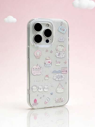 1pc Cute Cat Cartoon Minimalist Dual Layer Phone Case, Suitable For IPhone 12/13/14/15/16/17/Pro Max