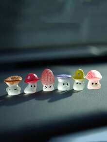 6pcs Mini Mushroom Car Ornament Cute Tree Branch Small Mushroom Car Center Console Decorative Ornament - A - View 7