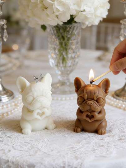 1件套浪漫斗牛犬青蛙乌龟蜡烛套装 | 手工大豆蜡装饰蜡烛，适用于情人节/婚礼季/周年纪念日/生日/感恩节 - 家居装饰生日蜡烛，送给女性闺蜜的礼物