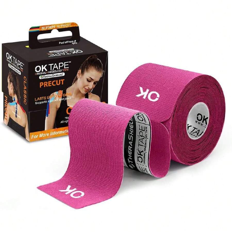 Kinesiology Tape 10 Inches Precut, 20 Strips, Cotton Elastic Athletic Tape Latex Free, 2in X 16ft, Pink,39960998 - 粉色 - 查看 1