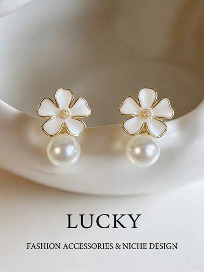 1 Pair Fashionable, Fresh, Minimalist Vintage Oil Drop Flower Stud Earrings, Suitable For Young Girls Everyday And Holiday Wear