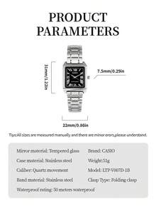 Casio Standard Series Apparel Collection, Business Model, Minimalist Elegant, Roman Numeral Dial, Quartz Movement, Stainless Steel Strap, Japanese/Korean Style Women's Watch, New Year, Christmas Gift - Black - View 6