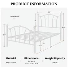 SHA CERLIN 14 Inch Twin/Full/Queen/King Size Metal Platform Bed Frame With Heart Shaped Headboard/Footboard, Under Bed Storage, Noise Free Mattress Foundation, No Box Spring Needed, Easy Assembly, White - trắng - Xem 8