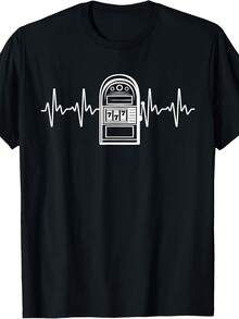 1PC Slot Machine Heartbeat Electrocardiogram Jukebox Graphic Women's TShirts Plus Size - 黑色 - 查看 1