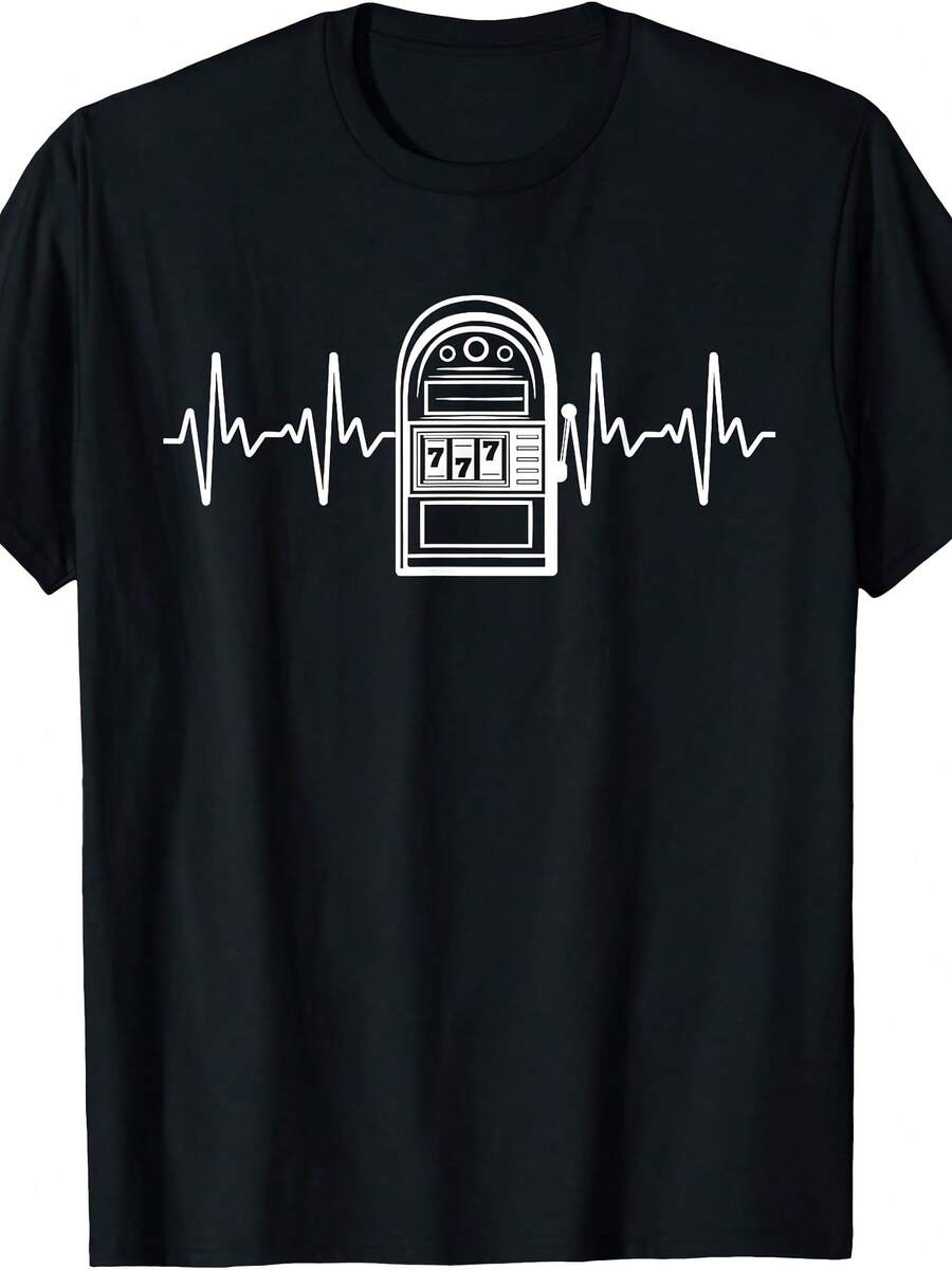 1PC Slot Machine Heartbeat Electrocardiogram Jukebox Graphic Women's TShirts Plus Size - 黑色 - 查看 1