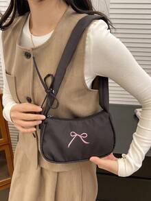 1pc Solid Color Corduroy Zipper Crossbody Bag, Perfect Accessory For Women's Autumn Outfits, Ideal For Valentine's Day - Black - View 5