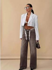 SQUALO Women's Blue Washed, Ripped, And Distressed Effect Jeans Street Style - Brown - View 6