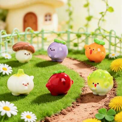 6pcs Random Style Vegetable Fairy Figurines, Creative Micro Landscape Decor Accessories, Suitable For Living Room Side Table, Office Desk, Bedroom Nightstand, Versatile Decorative Items That Don't Take Up Space, Warm Decoration For Life Details In Multiple Styles