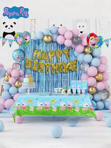 Hasbro 官方授权 156 件小猪佩奇餐具和气球套装盘子杯子餐巾气球礼品袋派对帽横幅桌布五彩纸屑贴纸粉色主题生日装饰用品
