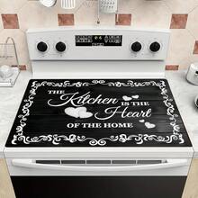 1pc Kitchen Stove Cover With "The Kitchen Is The Heart Of The Home" Text - Durable Gray Wood Grain Stove Top Cover Fits Most Ovens, Ideal Housewarming Gift - Multicolor - View 18