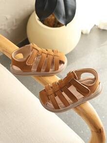 1双儿童凉鞋，PU鞋面，防滑鞋底，魔术贴搭扣 - 棕色 - 查看 4