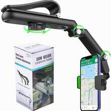 حامل هاتف لشمسية السيارة - قابل للتدوير 360 درجة مع مشبك قوي، يعمل أيضًا كعصا سيلفي محمولة للمنزل والمكتب والسفر - الأسود - مشاهدة 3