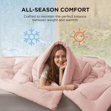Thick Quilted Polyester Fabric Comforter Queen/King Size | Chic Solid-Color Bedroom Decor | Soft Warm Fluffy All-Season Stylish Bedding Accent - Pink - View 4