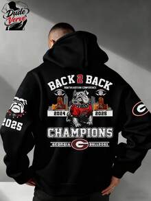 Made In China! University Of Georgia Bulldogs Football Team Printed Apparel - Double-Sided Printed Hoodie (250g Polyester Fabric). This Versatile Sweatshirt Is Inspired By This Promising Football Team, Featuring A Y2K Style And Cool, Unique Bulldog And Team Logo Graphics. This Men's Casual Sports Hoodie Is Suitable For Autumn And Winter Wear, Is Unisex, And Is Ideal For Everyday Wear And Outdoor Activities. It Also Makes A Perfect Gift For Friends. - 黑色 - 查看 2