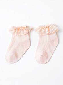 1 Pair Girls' Mesh Lace Trim Ankle Socks, Lightweight Princess Style, Spring/Summer - Multicolor - View 22