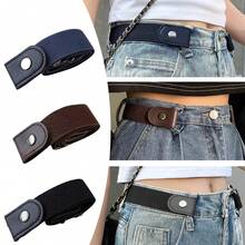 3PCS No Buckle Elastic Belt Set, Invisible Stretch Belt For Women & Men, Adjustable High Stretch Waistband For Jeans & Pants – Universal Size 24-40 Inch, Leather & Canvas, Comfort Fit No Bulge - mặc định - Xem 1