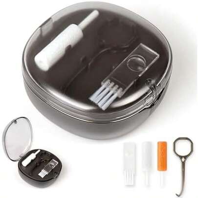 Double-Layer Retainer Storage Case With Belt Chewing, Removal Tool, Cleaning Brush, Built In Mirror Orthodontic Retainer Container Case, Retainer Travel Case (Blue)