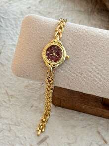 1pc Oval Bamboo Strap Women's Watch, Adjustable Gold-Tone Band, Elegant & Versatile Quartz Wristwatch, Suitable For Daily Wear, An Ideal Daily Matching Gift - 金色 - 查看 5