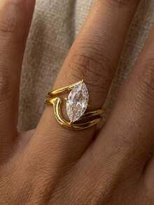 1 chiếc nhẫn bạc 925 Sterling thời trang, kiểu dáng cong trơn, phù hợp cho nữ giới đeo hàng ngày, làm phụ kiện dự tiệc, quà tặng trang sức cổ điển thanh lịch. - Vàng - Xem 9