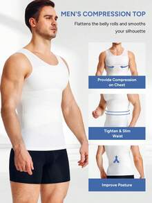 TAILONG Mens Compression Shirt - Slimming Body Shaper Sleeveless Workout Tank Top Undershirts Tummy Control Vest - 白色 - 查看 4