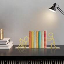 Bookends Decorative Metal Unique Office Desk Bookends Cute Book Ends Reading Decor Bookshelf Decor For Office School Library Bedroom Book Lovers Gift - 金色 - 查看 6
