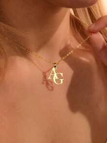 Custom 18K Gold Plated Stainless Steel Double Letter Pendant Necklace - Elegant Minimalist Design Letter Pendant Necklace, Couple Gift, Handmade Initial Necklace, Birthday Gift, Christmas Gift, For Her/Him, Silver, Fashion, Colorful, Vintage, Unisex, Minimalist, Casual, Customized, Personalized, Unique, Ideal Gift For Him, Ideal Gift For Her - Gold - View 4