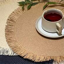 1/4/6/12pcs Bohemian Style Paper Round Placemats With Natural Tassels, Non-Slip Mats For Home Kitchen Dining Table Decor, Suitable For Holidays, Parties, Birthdays, Weddings, Banquets (Note: The Material Is Paper And Cannot Be Washed) - Coffee Brown - View 12