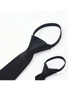 1pc Men's Self-Tie Free Solid Color Formal Tie For Interview - Black - View 3