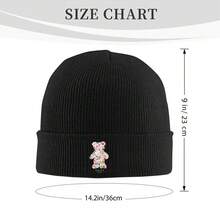 1pc Cute Bunny & Floral Beanie Hat - Windproof Warm Winter Ski Cap, Soft Stretchy Knit Beanie For Men & Women, All-Season Outdoor & Casual Wear - 黑色 - 查看 2