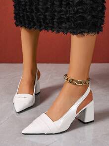 Giày sandal cao gót mũi nhọn màu trơn, giày Mary Jane đế dày có nơ, giày bít mũi đa năng cho nữ, mùa xuân/hè. - trắng - Xem 2