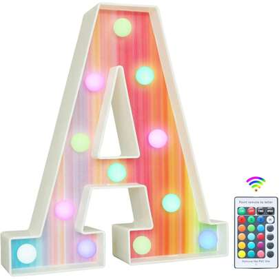 Rainbow Light Up Letters, Colorful LED Letter Lights 16 Color Changing Alphabet Sign Gifts For Girls Women Party Birthday Decorations Remote Night Light Christmas Valentine Wall Table Decor - A