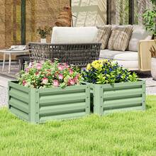 Outsunny 2' X 2' X 1' 2-Pieces Raised Garden Bed With Galvanised Steel Frame For Vegetables, Flowers, Herbs, Light Green - Green - View 1