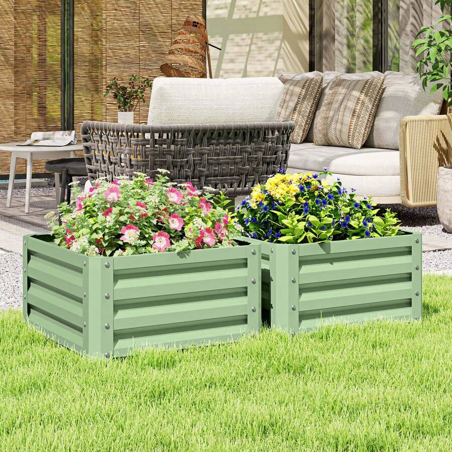 Outsunny 2' X 2' X 1' 2-Pieces Raised Garden Bed With Galvanised Steel Frame For Vegetables, Flowers, Herbs, Light Green - Green - View 1