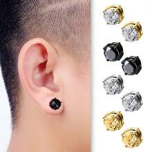 1pair Fashionable Stainless Steel Zirconia Clip On Earrings Unisex Daily Wear Party Gift Jewelry - 鋼 - 查看 3