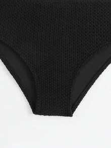 Tween Girls Knit Fabric Halter V-Neck Bikini Sets, 2 Pieces Swimsuit, Beach Swimwear, Fashionable For Summer & Vacation - Black - View 4