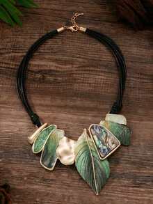 Cring Coco 1pc Fashionable Bohemian Enamel Zinc Alloy Leaf Pendant Necklace, Suitable For Women's Daily, Ball, Party, Carnival, St. Patrick's Day Jewelry Accessories Gift - Leaf - View 4