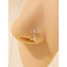 1pc Gold Rhinestone Flower U-Shaped Nose Clip, Piercing-Free Nose Ring For Women, Daily Wear - 金-1 - 查看 6
