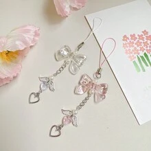 1个可爱多彩蝴蝶结、天使翅膀、心形手机挂饰、钥匙扣、挂绳 - 彩色 - 查看 1