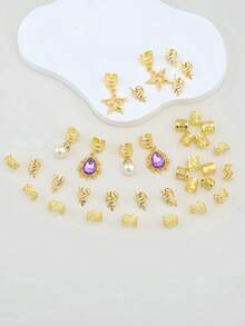 36 pièces Anneaux de cheveux en cristal bohème avec strass, anneaux de cheveux avec pendentif étoile, accessoires de cheveux en alliage pour dreadlocks et tresses, pour fête, rassemblement, port quotidien - Multicolore - Voir 3