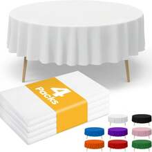 Plastic Table Cloth Disposable 4/8 Pack, 84'' Round Table Cloths, Party, Picnic, Wedding, Decorative Tablecloths, Round, White Plastic Cover, Leakproof & Sturdy, White - White - View 10