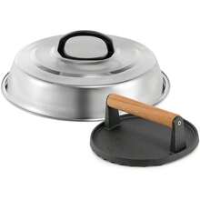 BBQ Accessories 12 Inch Round Stainless Steel Basting Cover - Cheese Melting Dome Round Cast Iron Grill Press Kit Hamburger Bacon Steak, Best Fits For Blackstone Camp Chef Flat Top Griddle Grill - Round Press - View 1