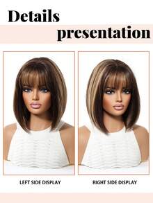 12-Inch Multicolor Short Bob Wig With Bangs Is An Elegant And Fashionable Women's Wig. It Is A Heat-Resistant Synthetic Woven Wig Suitable For Festivals, Travels, Costume Parties, Family Gatherings, Role-Playing Actors, Weddings, And Daily Wear. It Is A Festival Gift For Women - 彩色 - 查看 4