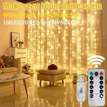 1 pieza Luces de cortina alimentadas por USB, luces de cadena LED de 8 modos para boda, fiesta de cumpleaños, sala de estar, decoración de dormitorio, iluminación festiva (control remoto no incluido) - Luz de cortina USB - Ver 2