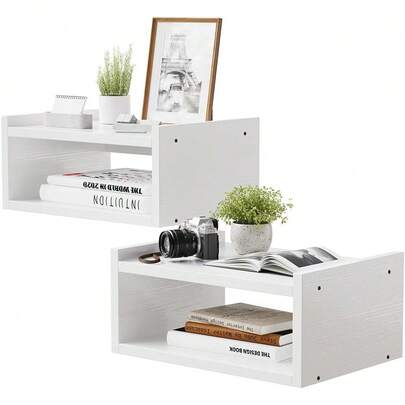 VELI Juego de 2 Buró Flotante Minimalista para Recámara, Mesa de Noche Moderna con Almacenamiento Abierto y Estructura Estable, Repisas de Pared para Proyector para Sala, Color Blanco