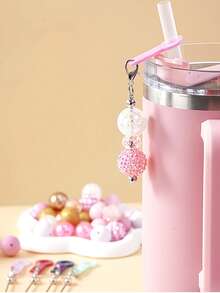 1件套DIY亚克力吸管串珠饰品制作套装，包含迷你龙虾扣、串珠棒和吸管装饰配件，便携式DIY套装，可制作精美串珠和吊坠，是桌面装饰、派对礼品或返校礼物的理想之选。 - 彩色 - 查看 2