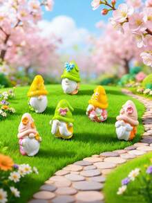 6个迷你树脂花朵小矮人摆件，迷你春季蝴蝶花朵小矮人装饰品，适用于DIY仙女花园、生日派对礼物填充物、微景观工艺品、玻璃容器、盆栽植物装饰、汽车内饰配件、家居装饰、书架、客厅场景、主题派对、礼品袋填充物。