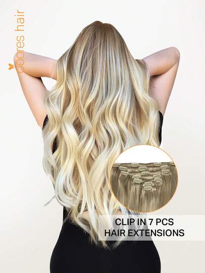 DOORES 7PCS Clip In Hair Extensions 100% Real Human Hair Ash Blonde To Blonde And Platinum 14-22 Inch 115g, Remy Extensions For Clip In Human Hair With Invisible Straight & Thick Silky Weft, Volumizing Straight Hair That Is Natural & Soft, Long Hair Clip Ins For Thinning Hairs For Women And Men Winter Christmas Cosplay/Campus / Date Night